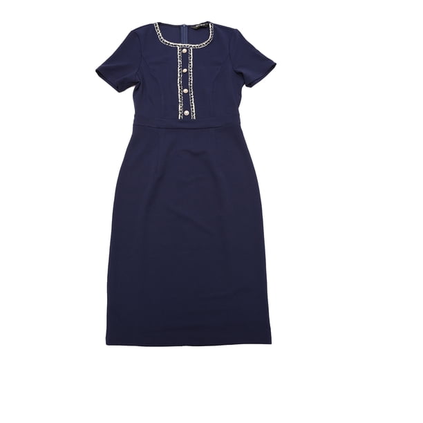 Vestido de trabajo de negocios para mujer Allegra K manga corta cuello cuadrado bloque de color Azul marino XL