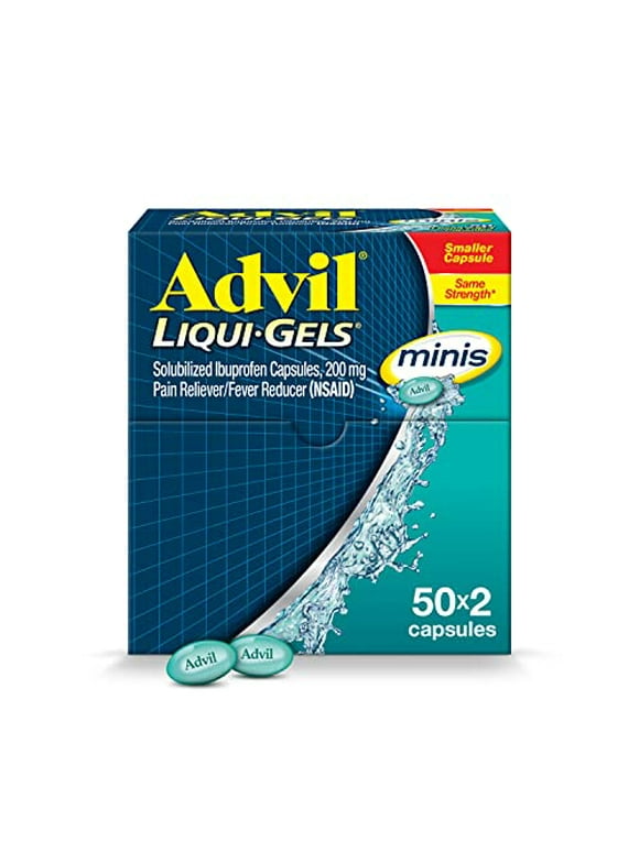 Advil Liqui-Gels minis Pain Reliever and Fever Reducer, Pain Medicine for Adults with Ibuprofen 200mg for Pain Relief - 50x2 Liquid Filled Capsules