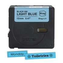 Brother Genuine P-touch BTAGL31 Black on Light Blue Label Tape, ~1/2in by 13.1ft (12mm x 4m) for Ptouch Label Makers
