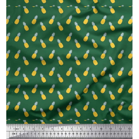Soimoi Green Heavy Canvas Fabric Pine Fruits Printed Fabric 1 Yard 58 Inch Wide