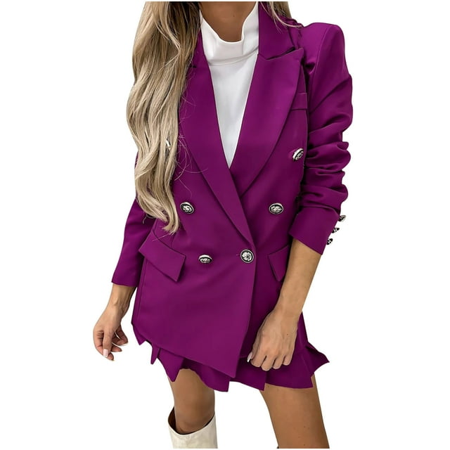 Timegard Ensemble Tailleur 2 Pcs pour Femmes Bureau d'Affaires Vestes à Boutons avec Poches Robe Short Pantalon Blazer Tenues