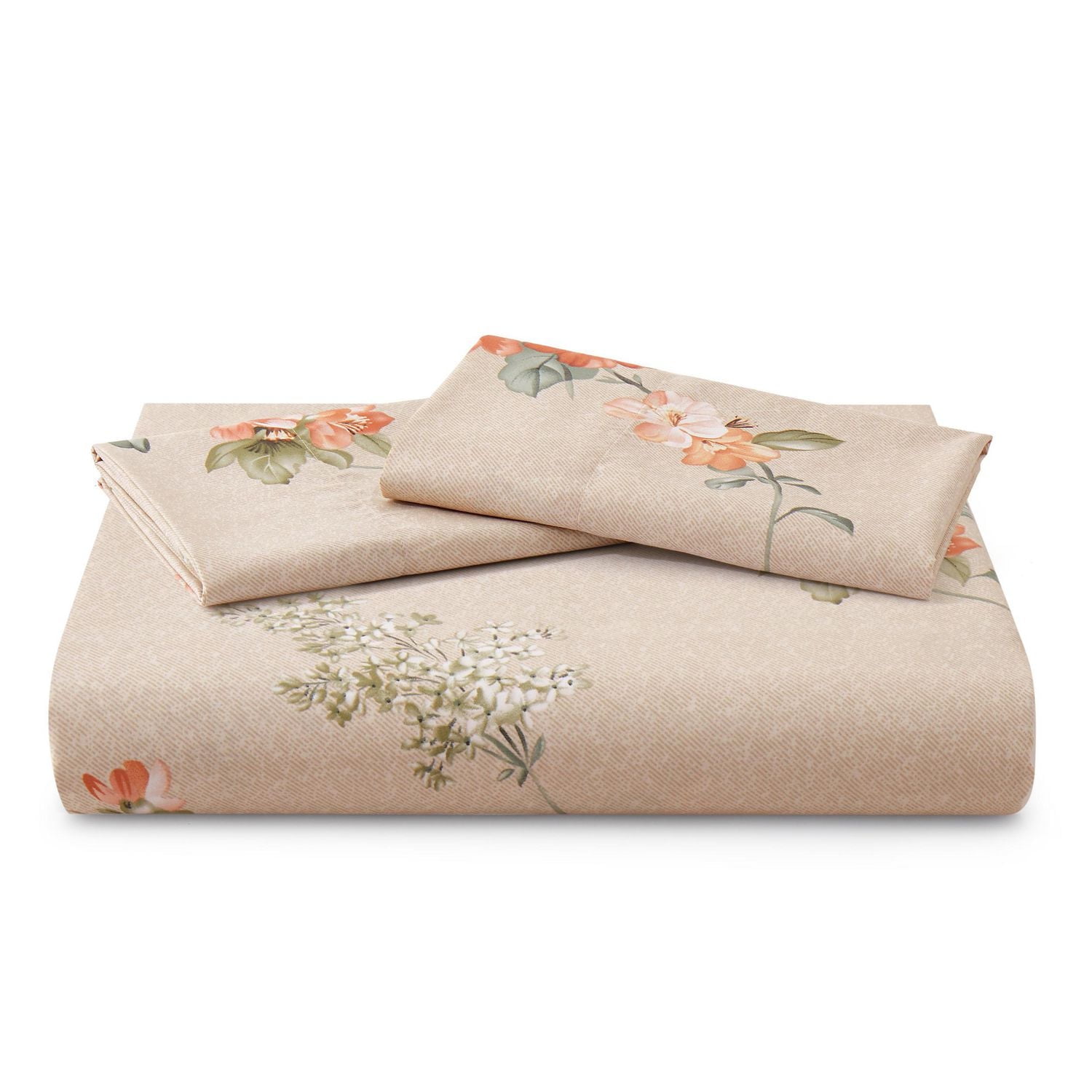 Literie Marina Décoration ultra douce et soyeuse en rayonne de bambou imprimée, toutes saisons, housse de couette, drap-housse, avec fermeture éclair et lien d'angle, motif floral pêche taupe