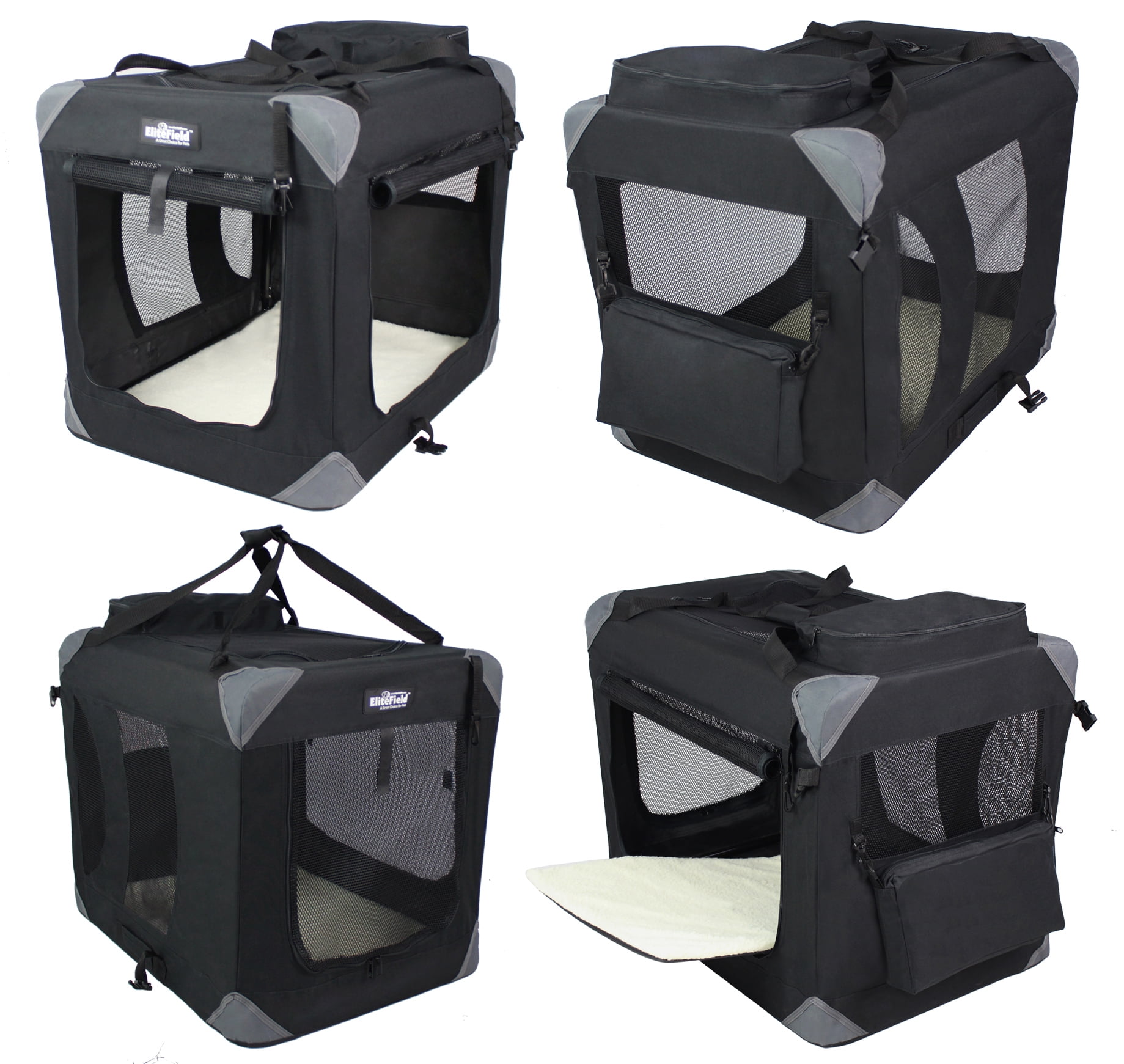 EliteField 3-Door Folding Soft Dog Crate with Carrying Bag and Fleece Bed (2 Year Warranty), Indoor & Outdoor Pet Home