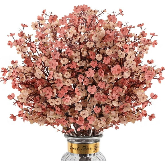 8Pcs Babys Breath Fake Artificial Flowers, Real Touch Light Coffee Color Plants Silk Flowers for Vase Home Office Wedding Spring Winter Indoor Outdoor Centerpiece Table Party Decorations