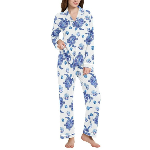 joogoo Pajamas Set for Women Turtles Seashells Long Sleeve Pjs Loungewear L