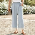 thumbnail image 5 of hlysgo Wide Leg Pants Fashion Lace Hem Elastic Waist Uniform Pants Summer Streetwear Palazzo Slacks with Pockets Light Blue,S, 5 of 5