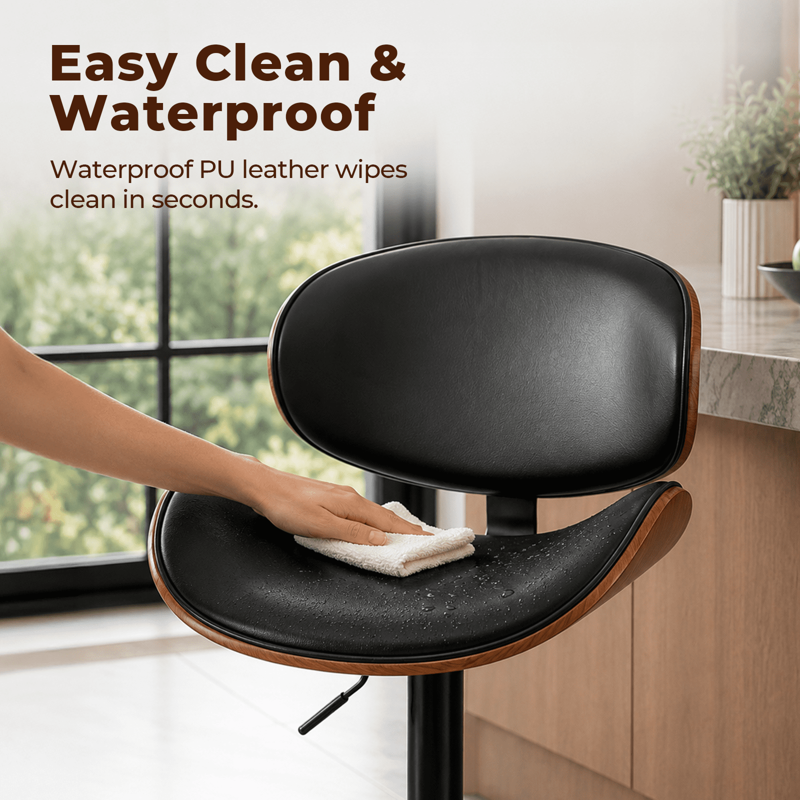 Alvantor 2-Pack Swivel Bar Stools, for Kitchen Counter, Adjustable Bar Height Chairs, Modern PU Leather Upholstered Bar Chair with Back and Footrest, for Bar, Kitchen Island, Dining Room