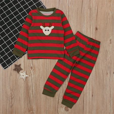

nsendm Pajamas Boys Toddler Kids Baby Boys Girls Suit PJ s Pajamas Christmas Sleepwear Striped Deer T-shirt 3 Month Pajamas Red 18-24 Months