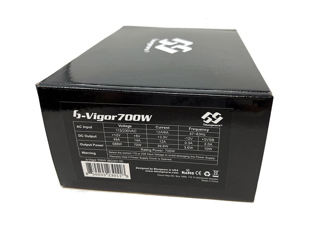 Bluegears b-Vigor 700W 80+ Efficency equivalent 115-230V All Black Ribbon Cable Gaming PC ATX Power Supply