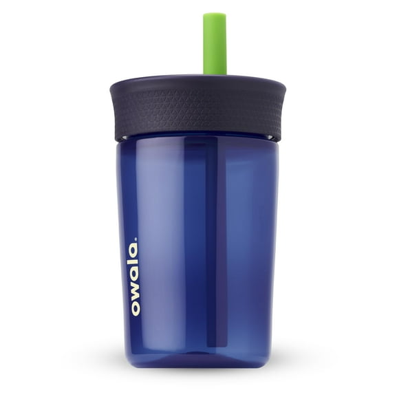 Vaso Owala Kids de plástico sin BPA, 450 ml, con pajita, azul marino y azul