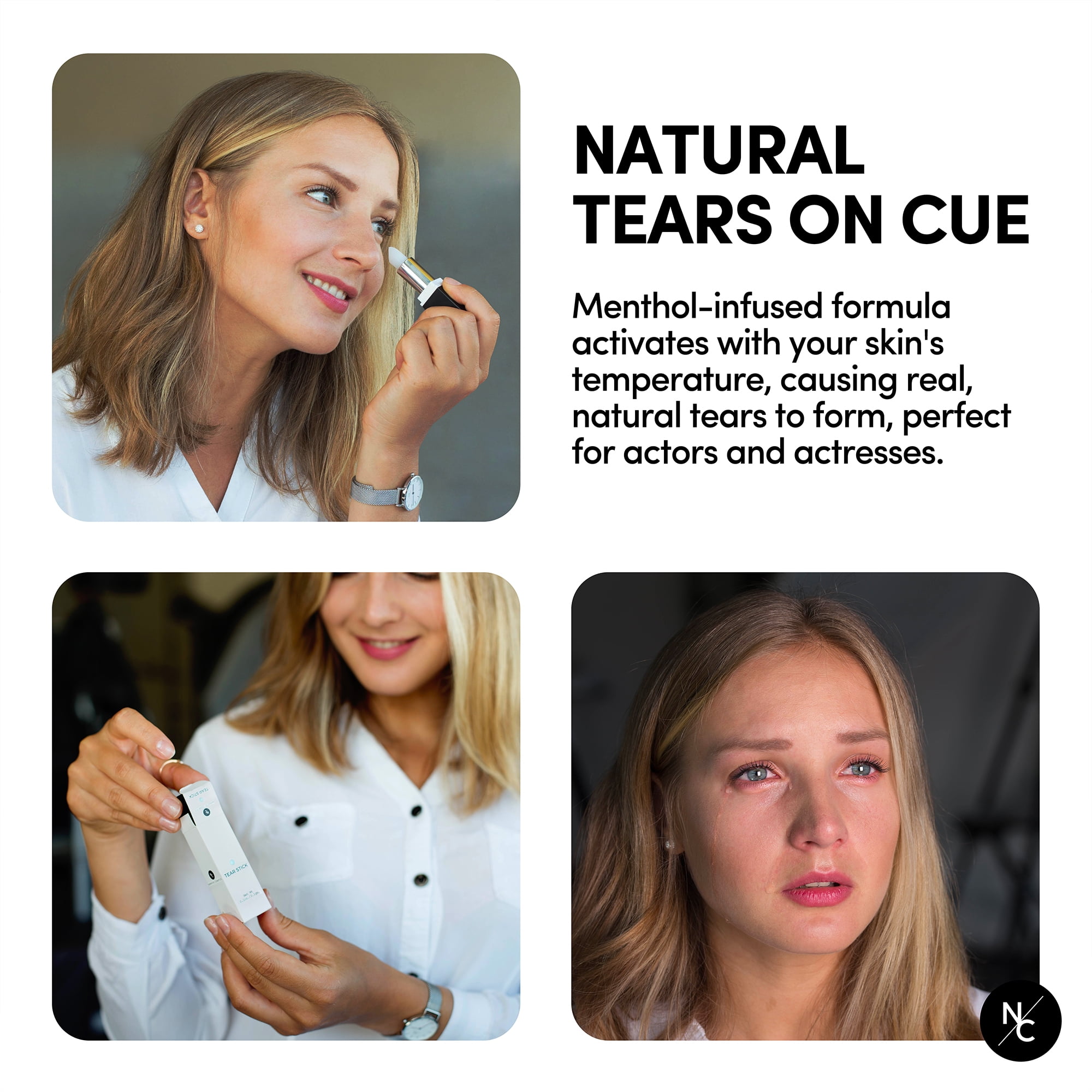 Narrative Cosmetics Tear Stick, Menthol-Infused Wax for Natural Tears on Cue, Professional SFX Makeup for Film, Theatre, TV, Acting