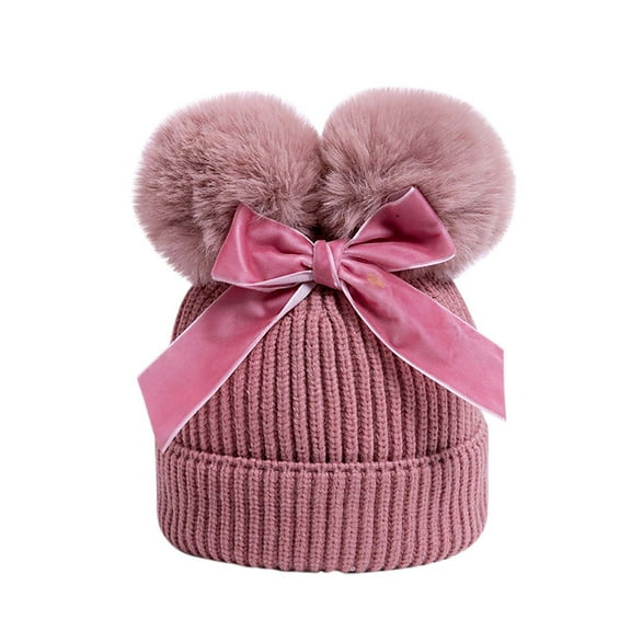 Edvintorg Photography Props Newborn Autumn Winter Baby Hats Boys Girls Double Hair Ball With Bow Knitted Windproof Warmth Ear Protection Children Hat