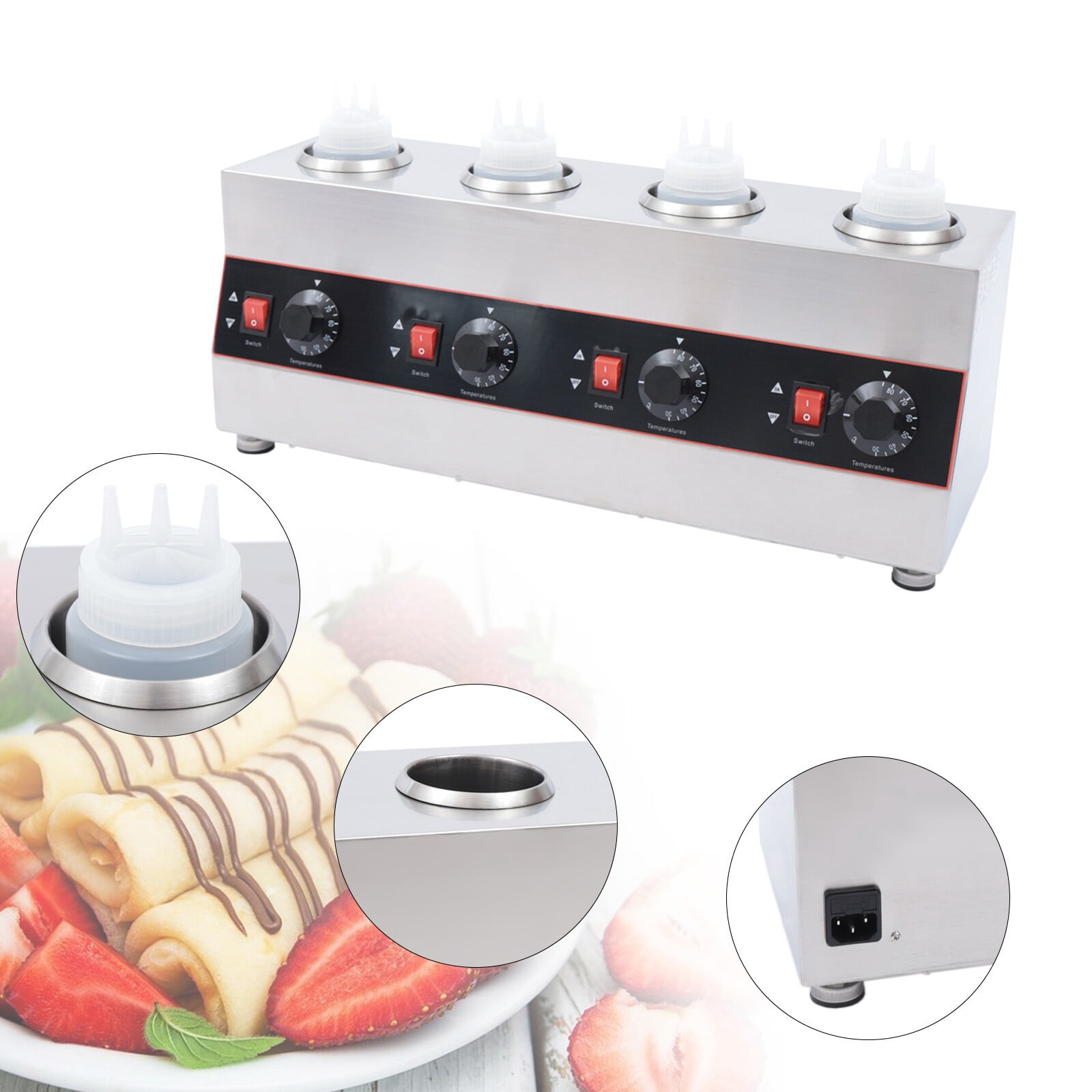 Electric Sauce Warmer, 4-Head Sauce Pump Warmer, 110V, Independent Temperature Control, for Home, Party, Cafe