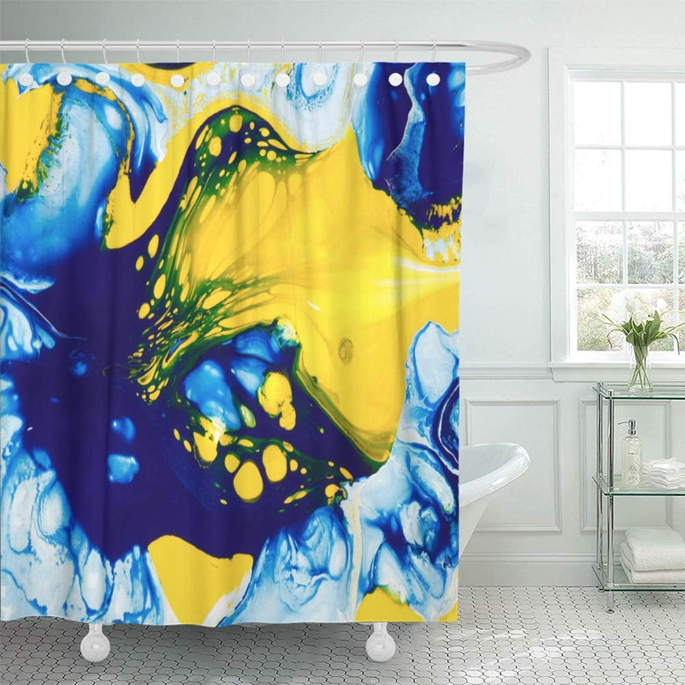 Abstract Butterfly Blue & Cyan Blots Shower Curtain Set Polyester Fabric Hooks 
