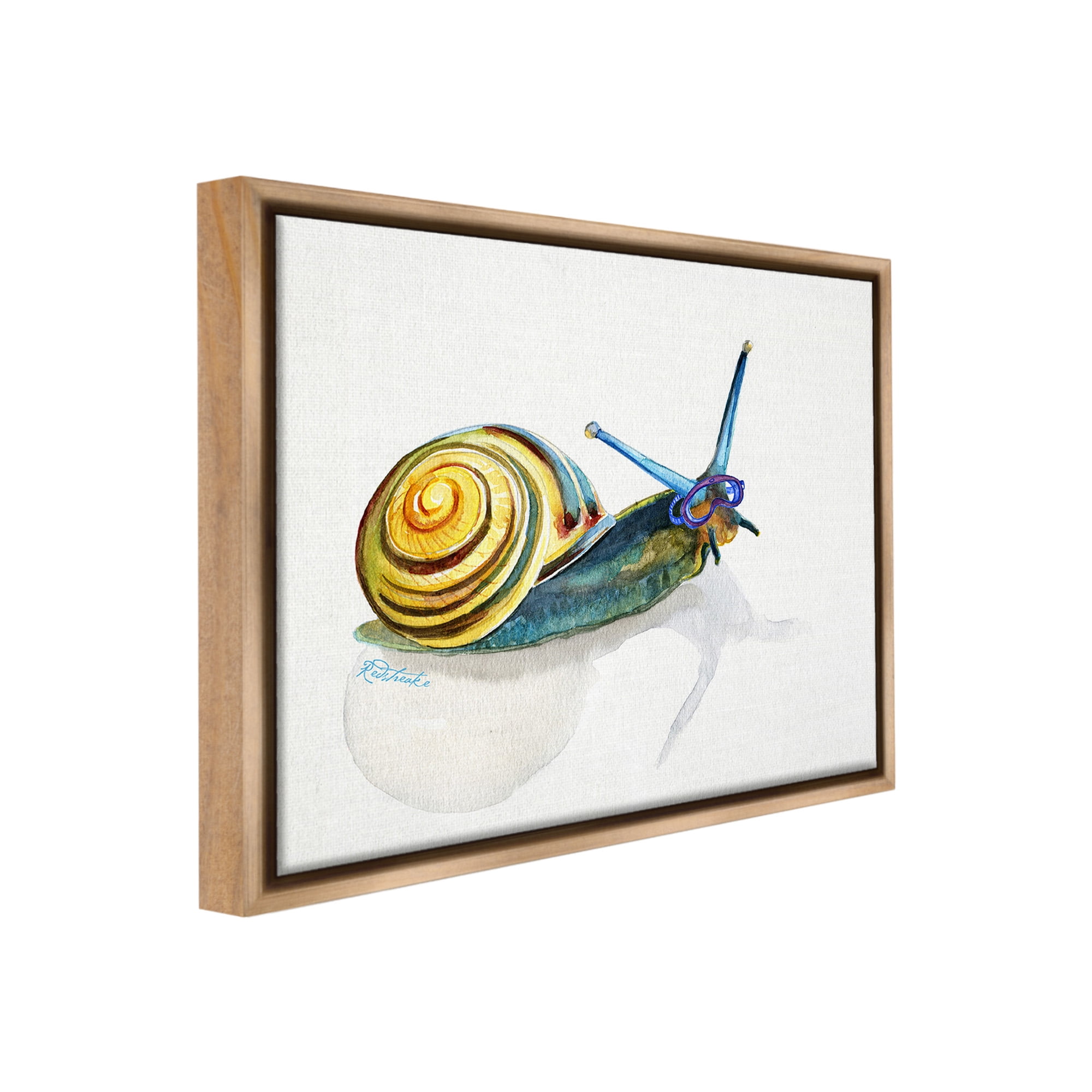 Stupell Industries Snail Wearing Snorkel Mask Animals & Insects Painting Brown Floater Framed Canvas Art Print Wall Art, 31 x 25