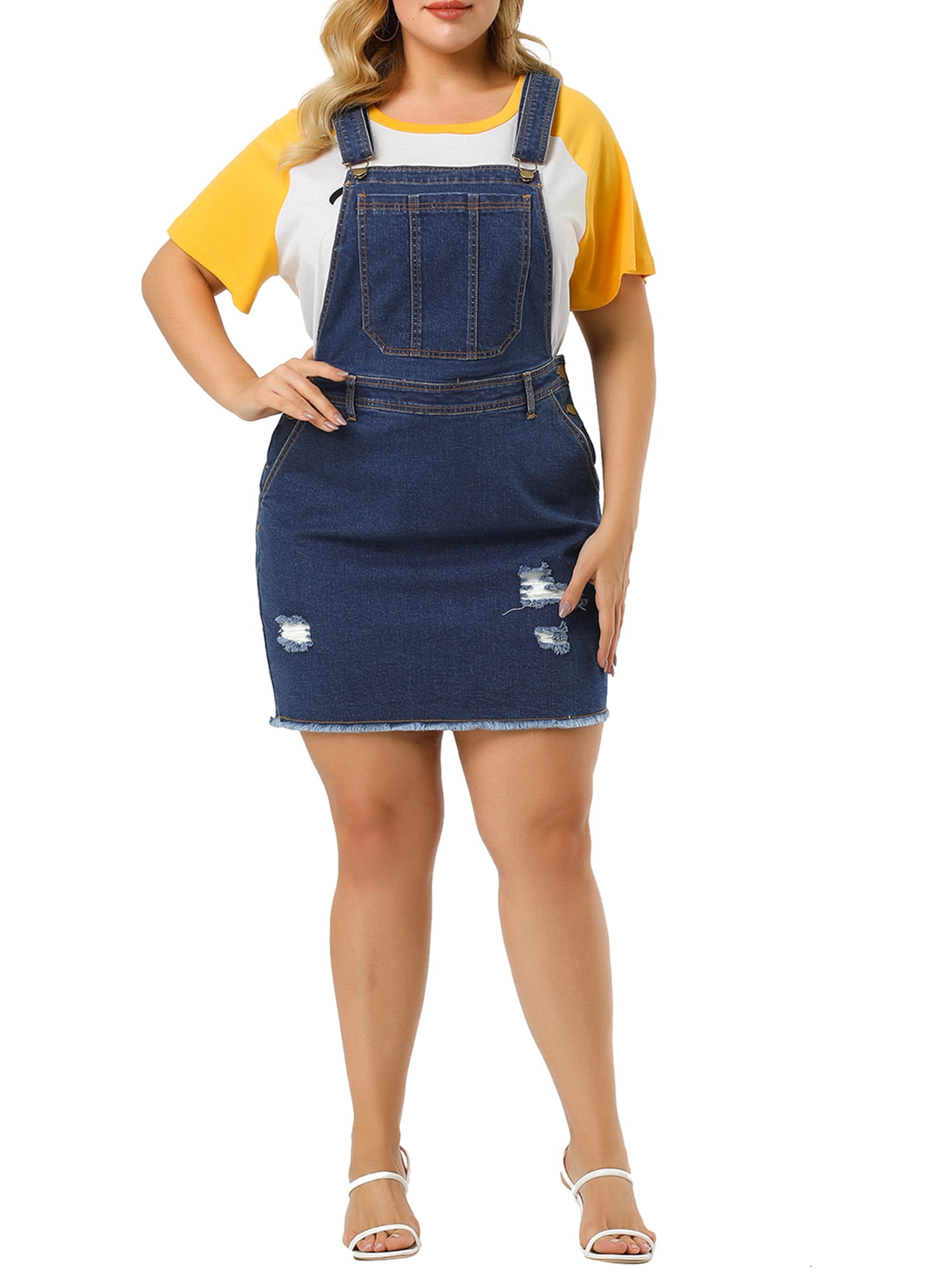 radikal Spytte korrekt Women's Plus Size Adjustable Strap Distressed Bib Overall Pinafore Dress -  Walmart.com
