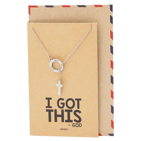 Quan Jewelry Circle Pendant with Hanging Cross, Christian Jewelry, Religious Item with Greeting Card
