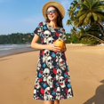 thumbnail image 4 of Balery rock record Skull artist Vestidos sueltos de manga corta para mujer, vestidos de verano 2025, vestidos casuales de corte A con vuelo., 4 of 6