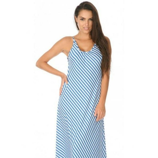 White Mark Robe Maxi Sans Dos à Rayures Universelle 1388-Bleu-M-L - Bleu - L - Large