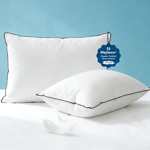 Dafinner Hypoallergenic 3‑Chamber Goose Feather Down Core Bed Pillows, Queen Size Set of 2, With Microfiber Surround, Soft-Medium Support For All Sleepers (20x30, White)