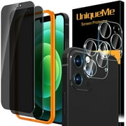 [2+2 Pack] UniqueMe Privacy Screen Protector Compatible for iPhone 12 Pro Max (6.7 inch) and Camera Lens Protector