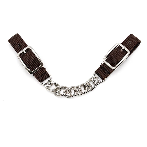 Jeffers Equine Nylon Curb Strap with Single Chain – 3/4" Adjustable Bit Control Strap for Horses, Ponies, Equestrian Training, Riding, Show, Barn, Ranch Tack Equipment - Brown