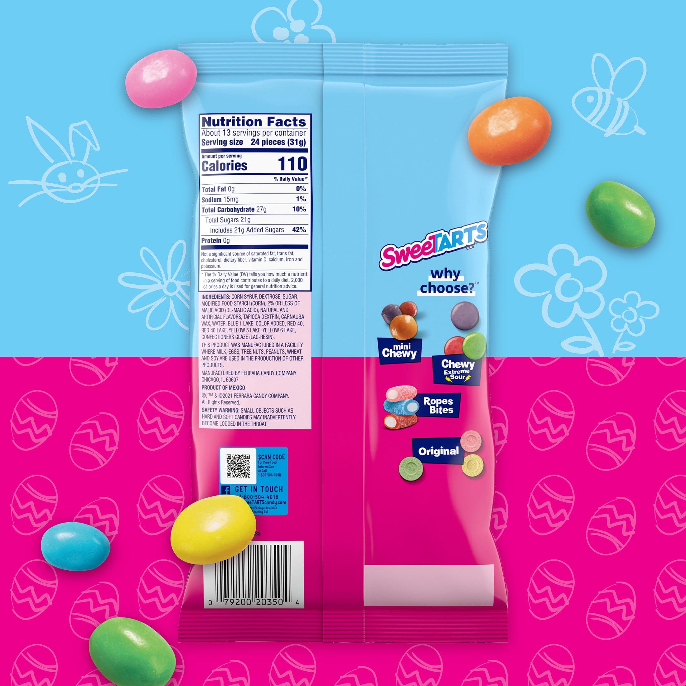 (3 pack) SweeTARTS Jelly Beans, Chewy and Tangy Easter Basket Stuffers, Easter Candy, 14 oz