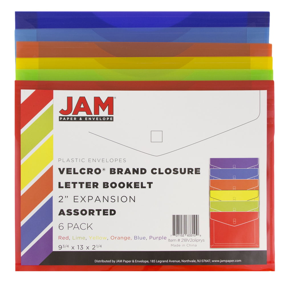 Clear JAM PAPER Plastic Expansion Envelopes with Hook & Loop Closure 12/Pack 9 3/4 x 13 with 1 Inch Expansion Letter Booklet 