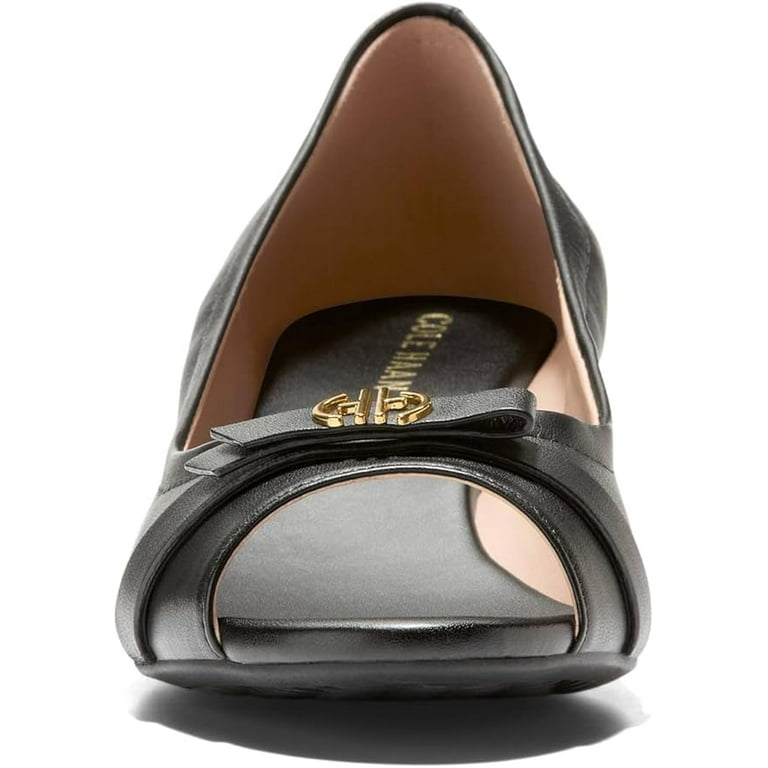 Cole Haan Women's Malta Peep Toe Wedge Pump, Black Leather