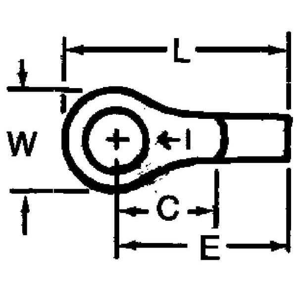Ring Terminal, #6 Stud Size, 14 AWG, 1,000 V, Bare Insulated, Bare, Crimp Termination Only, 100 PK