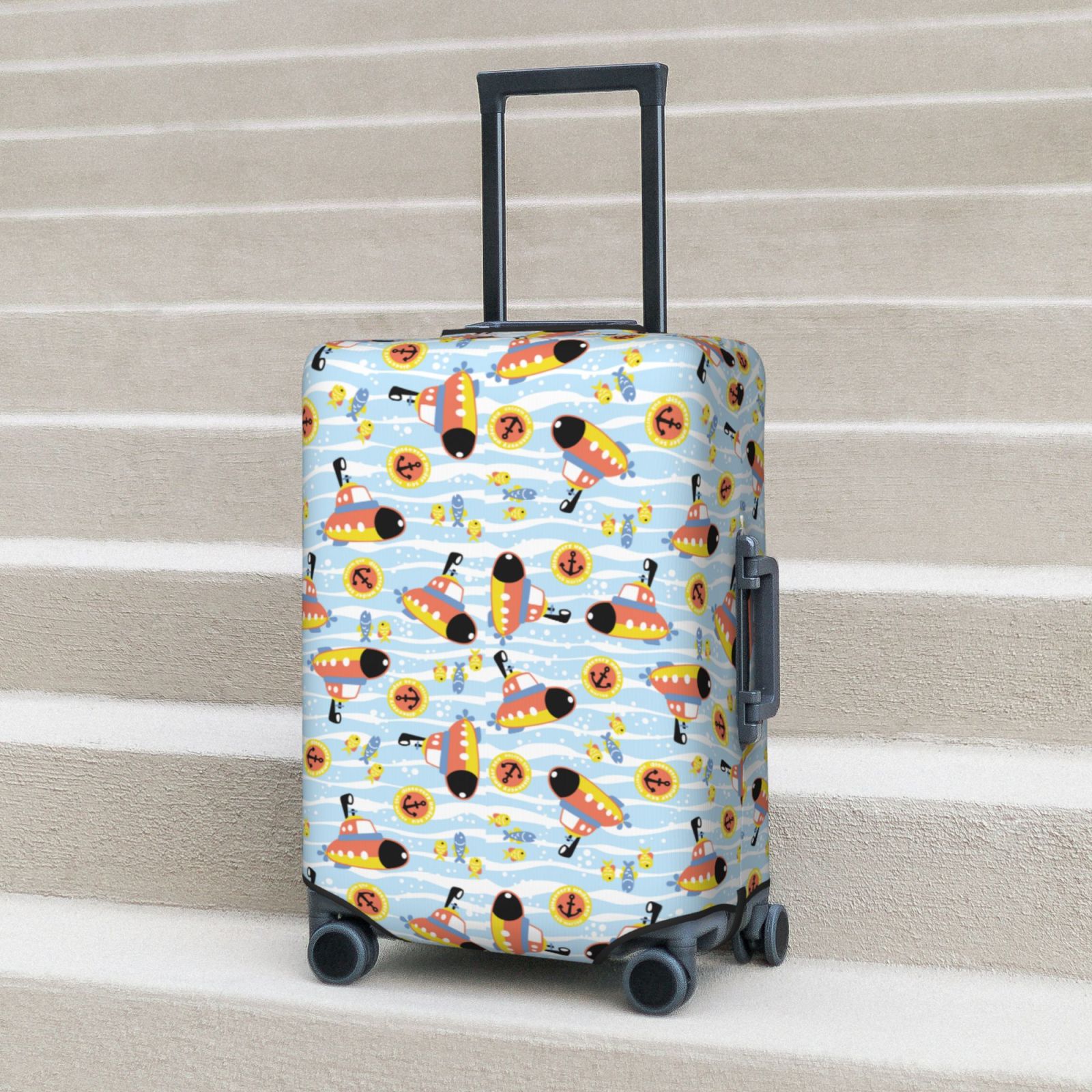 Hirioo Submarine With Fishes Undersea for Elasticity Suitcase Cover (No luggage Included) Durable Luggage Protector Fits 18-32 Inch Luggage-Small