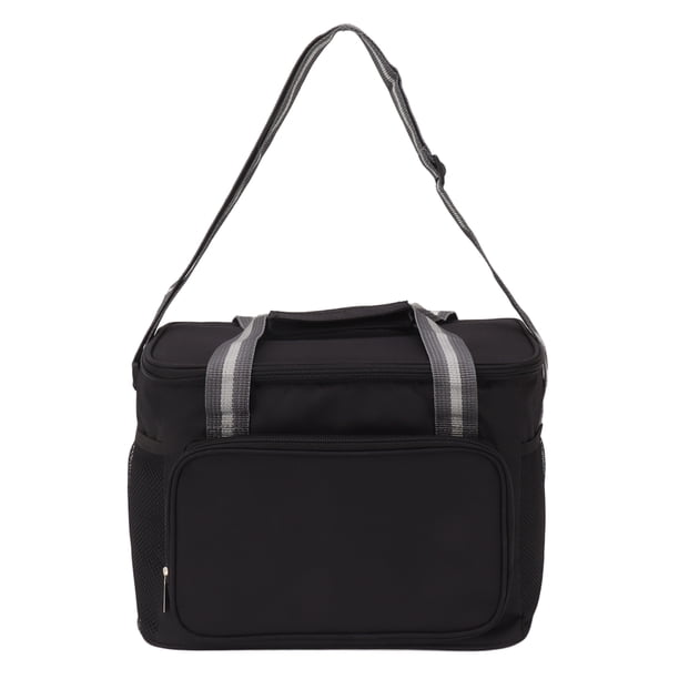 Bolsa de Almuerzo Negra 15L Correa Ajustable Plegable Asa a Prueba de Fugas Bolsa de Almuerzo Aislada para Acampar Viajes Playa