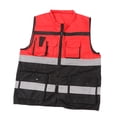 thumbnail image 2 of Chaleco de trabajo reflectante de seguridad, talla única, con cremallera frontal y bloqueo de color rojo y negro., 2 of 14
