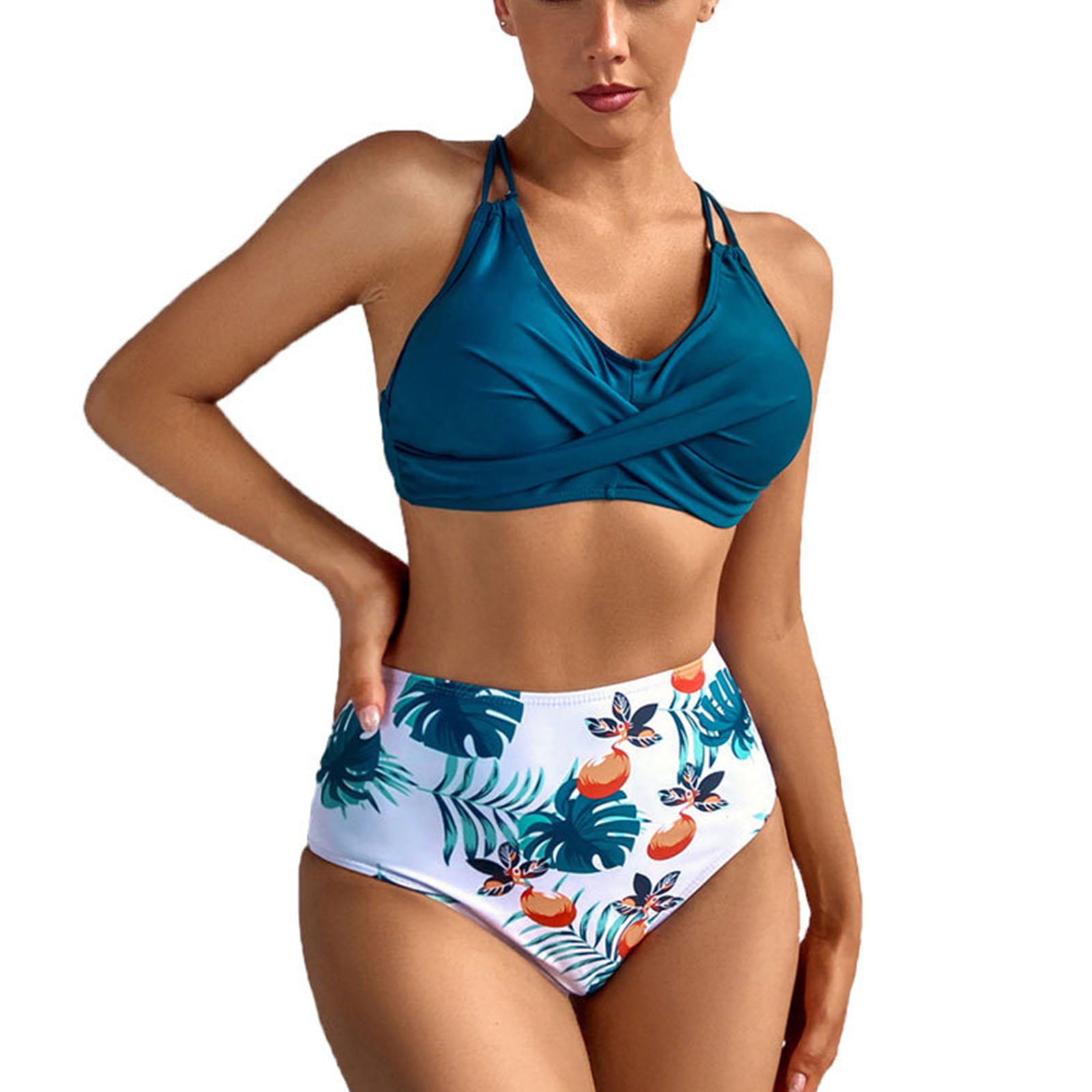 Womens Padded Push-up Bra Bikini Swimsuit Bathing Suit Halter Strap Print Bikini