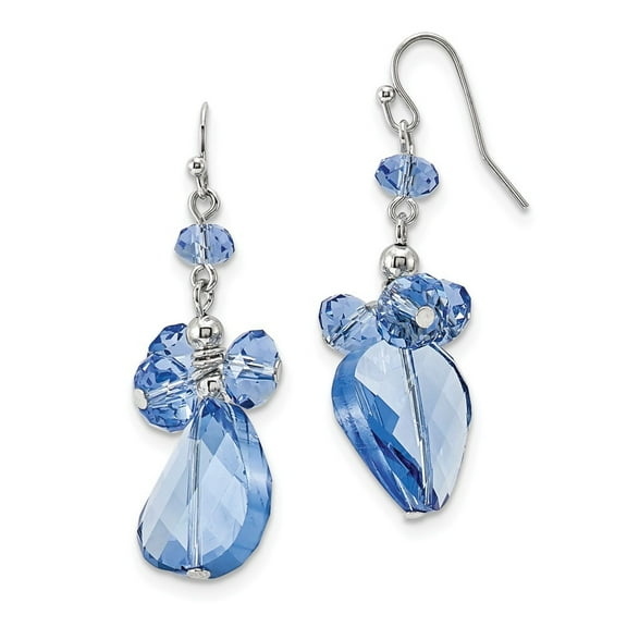 Silver-tone Blue Crystal Round Drop Earrings - Measures 46x18mm Wide