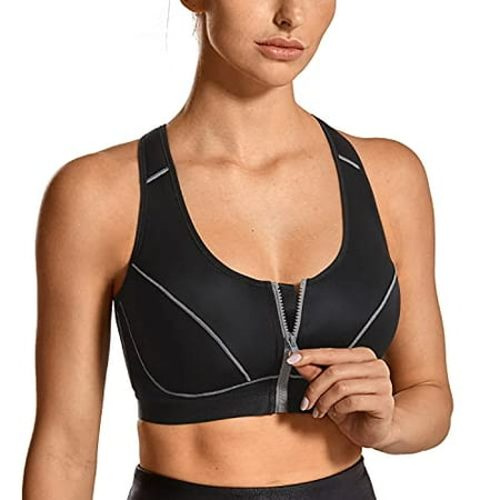 

SYROKAN Women s High Impact Front Closure Racerback Full Support Wirefree Sports Bra Black 34D