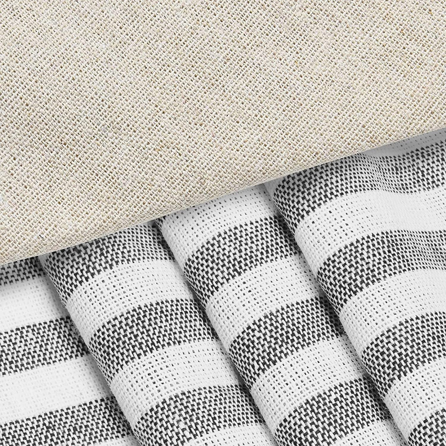 Alishomtll Farmhouse Curtains Natural Grey Stripe Cotton Linen Button Boho Rustic Rod Pocket Back Tab Window Drapes for Living Room ,52 x 84 Inch, 2 Panels