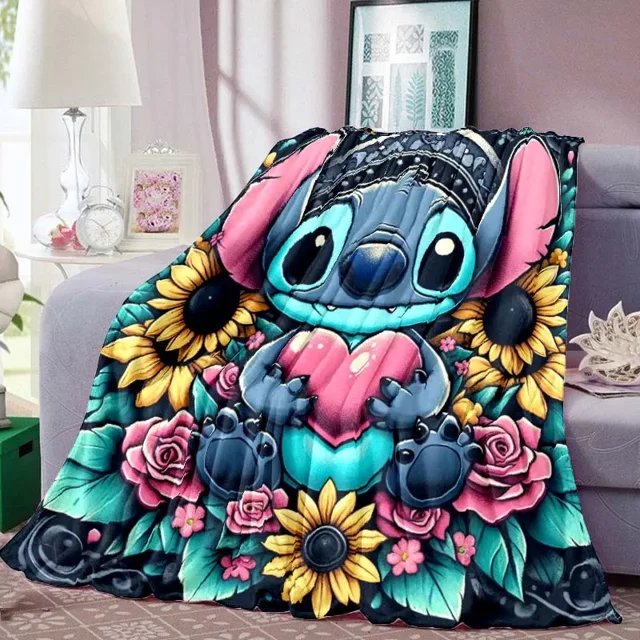 Cartoon Cute Stich Blanket, 3D Printing Lilo & Strong Soft and Comfortable Children's Nap Sleeping Blanket, Bedding