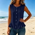 thumbnail image 4 of Luivaraty Tank Tops for Women Soild Color Summer Beach Shirts Comfy Button Crew Neck Ruffle Hem Sleeveless Shirts, S-2XL, 4 of 7