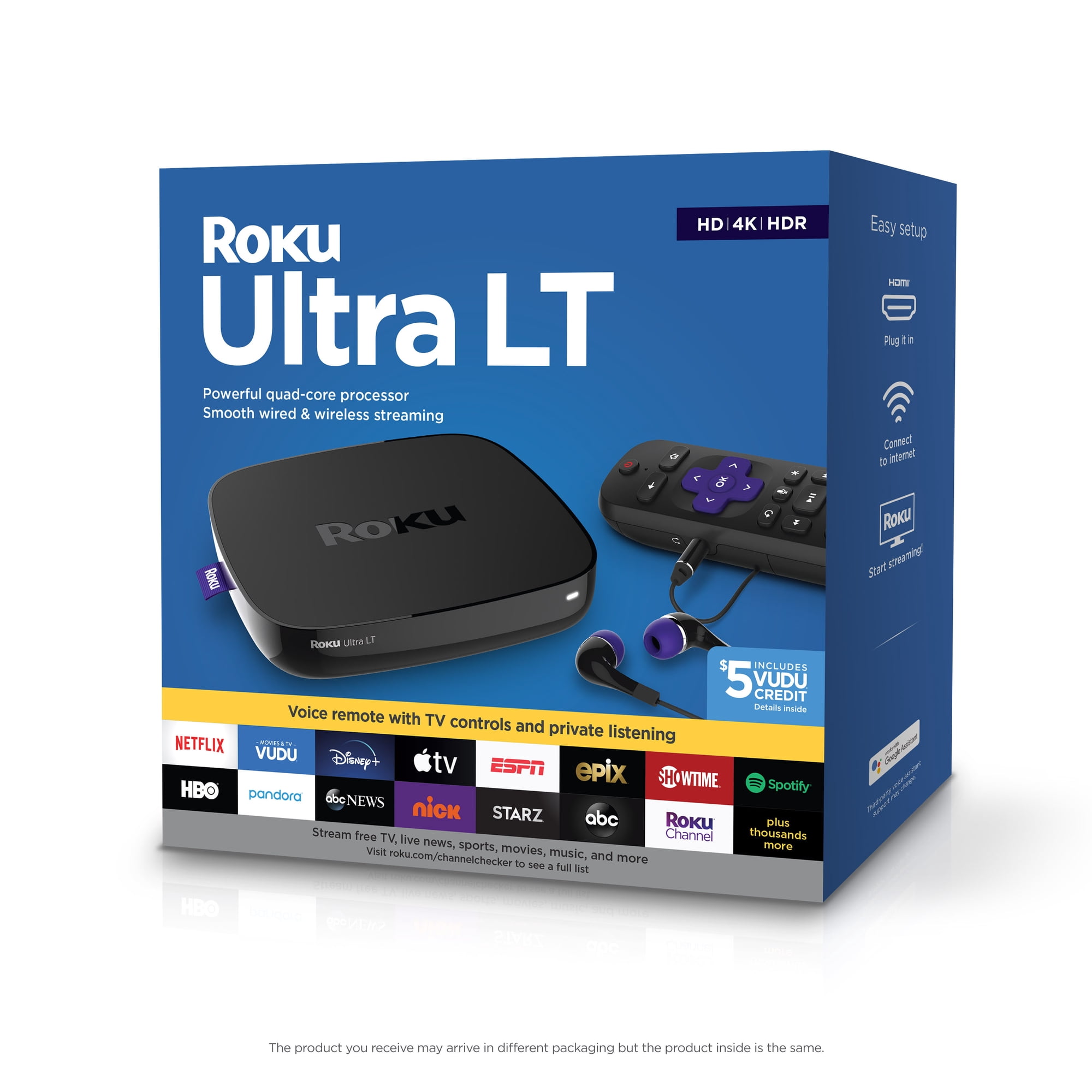 Roku Ultra LT 2019 HD/4K/HDR Streaming Device with Ethernet Port and Roku Voice Remote with Headphone Jack, includes Headphones