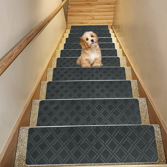CCWADH Stair Treads Carpet Non-Slip Indoor Stair Runners for Wooden Steps, Carpet Runner Mats for Elders, Kids, Dogs, Set of 15, 8" X 21.5", Gray