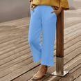 thumbnail image 6 of FRSASU Wide Leg Pants Woman High Waisted Trendy Cropped Barrel Pull On Baggy Elastic Waist Loose Fit Pants with Pockets Light Blue, 6 of 9