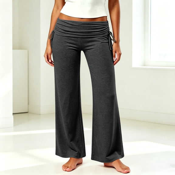 Utoimkio Women's Wide Leg Yoga Pants Twisted Fold Waistband Adjustable Side Tie Stretch Flow Trousers for Daily Casual Walking
