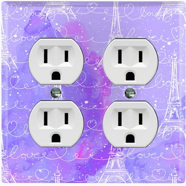Metal Light Switch Plate Cover Romantic Paris Eiffel Tower Letter Cloud Purple PRS010