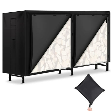 

8ft Firewood Rack Cover 600D Oxford Waterproof Outdoor Protection Cover Heavy Duty Log Rack Cover Black