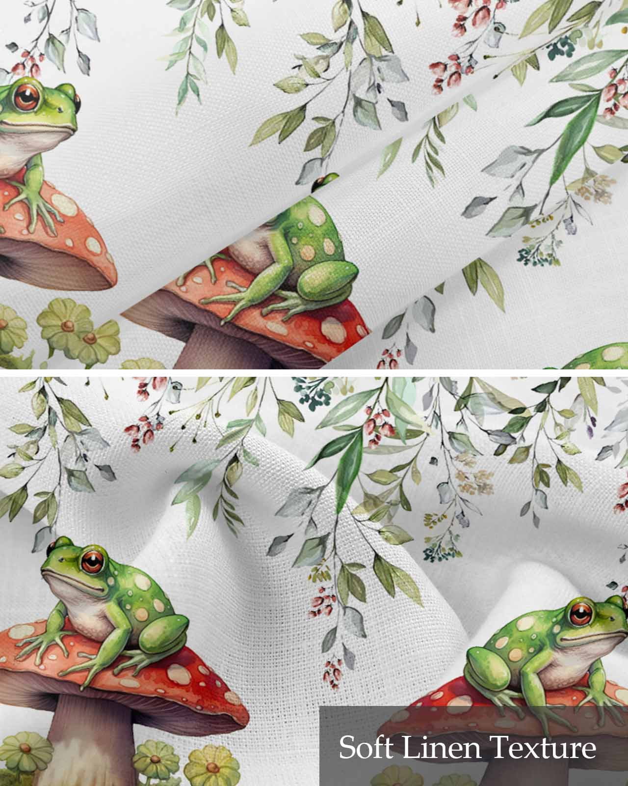 Mushroom Frog Linen Curtain Valance for Bedroom/Bathroom/Kitchen/Office/Living/Dining Room Windows,Eucalyptus Flower Watercolor Spring Rod Pocket Topper Drapes Decorative Cafe Drapery Panel 54x18