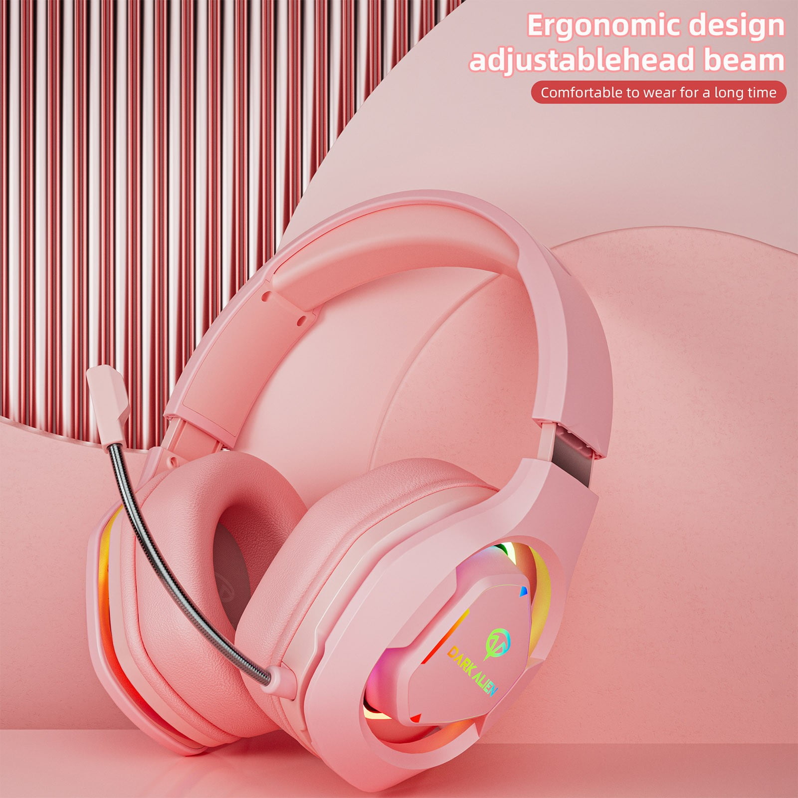 Wireless Headphones, Wireless Over Ear Headphones Gaming Headset Gaming Headphones with Microphone, Headphones for Women(Pink)