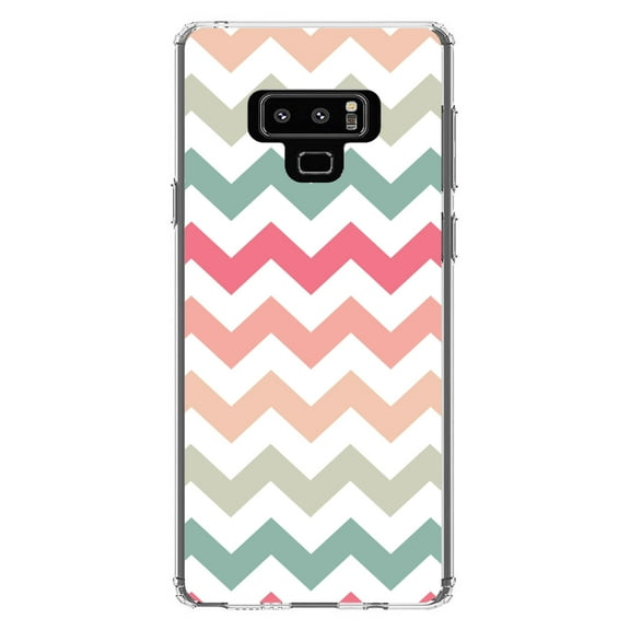DistinctInk Clear Shockproof Hybrid Case for Samsung Galaxy Note 9 - TPU Bumper, Acrylic Back, Tempered Glass Screen Protector - Pastel Chevron Wave Stripes - Stripes Pattern