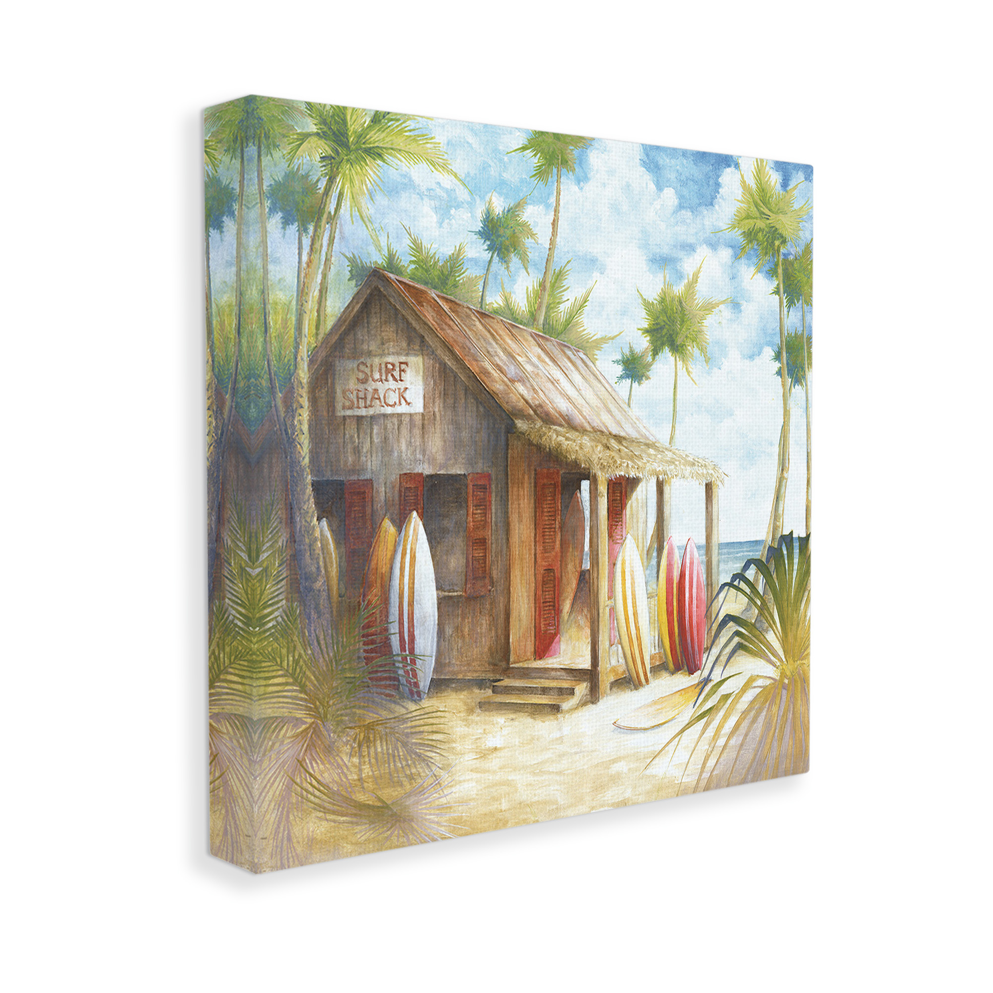 Stupell Industries Summer Surf Shack Landscape Painting Gallery Wrapped Canvas Art Print Wall Art, 30 x 30
