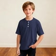 thumbnail image 5 of OGLCCG Boys Waffle Henley Shirts Short Sleeve Button up Crewneck T-Shirts Summer Solid Color Knit Basic Tees Tops for Kids 4-14 Years, 5 of 7